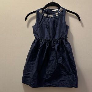 Crewcuts Elegant Navy Blue Kids Silk Dress with Rhinestone Embellishments